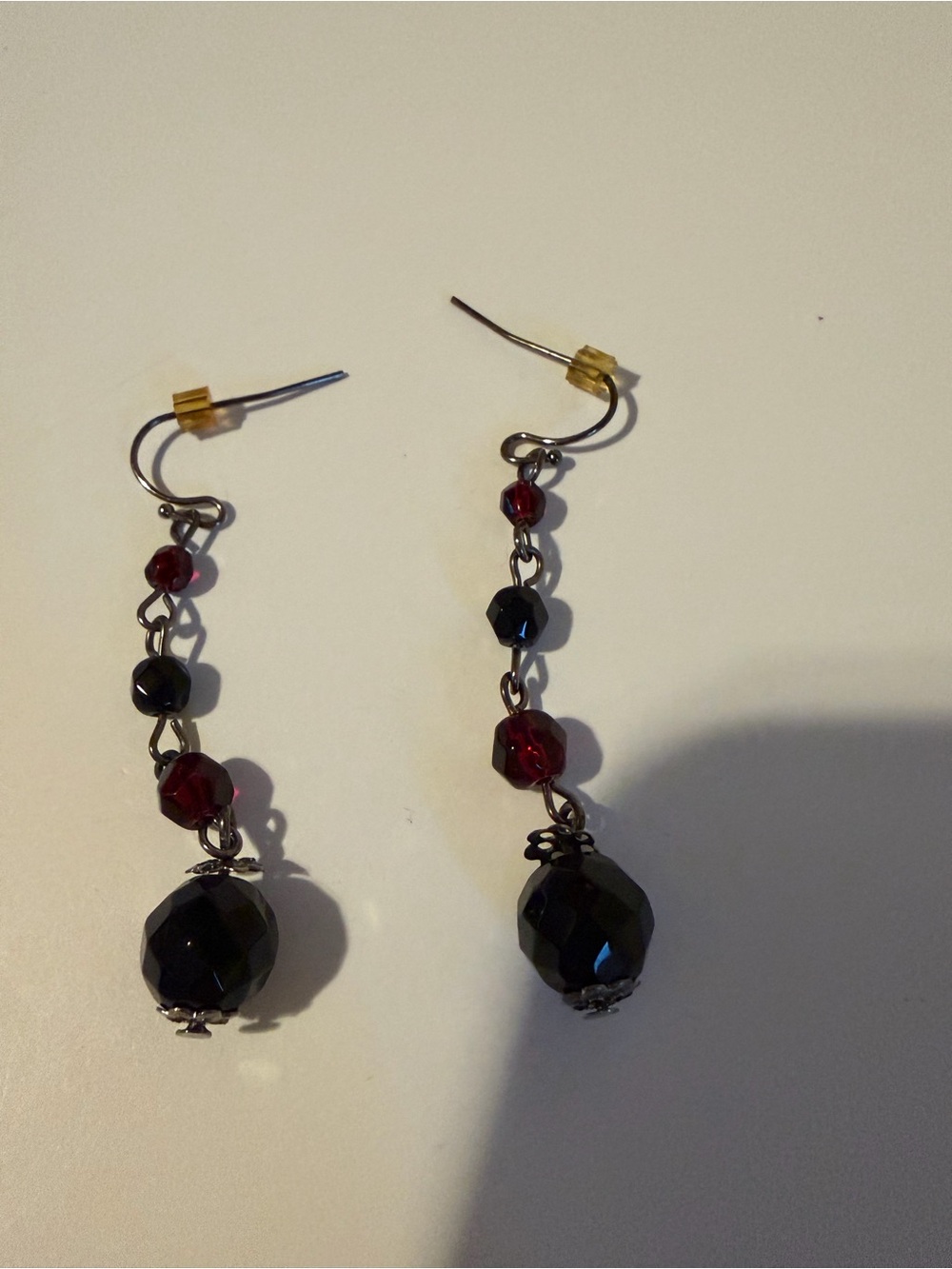 White House Black Market Elegant Black and Deep Red Beaded Drop Earrings